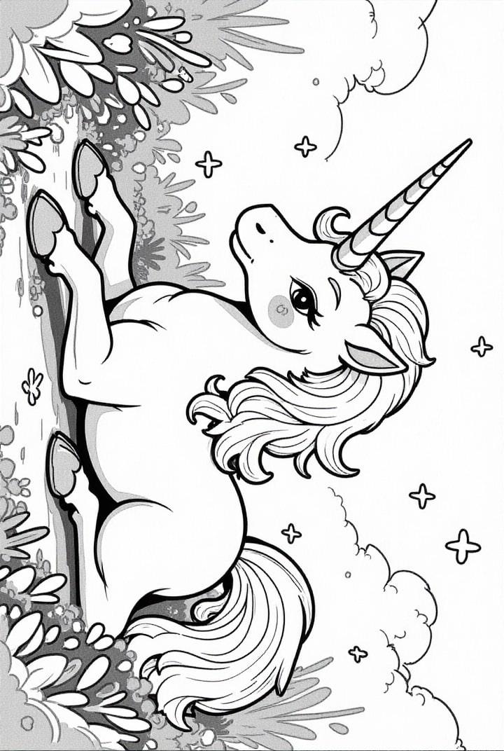 unicorno che riposa nel prato