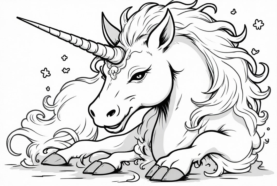 Disegno da colorare unicorno che riposa