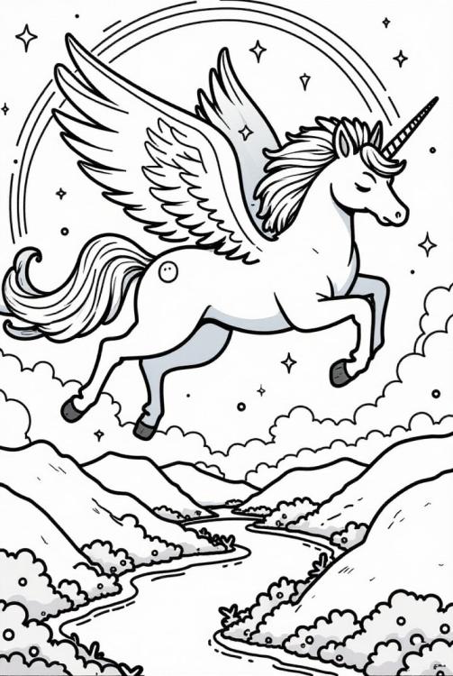 unicorno che vola nel cielo