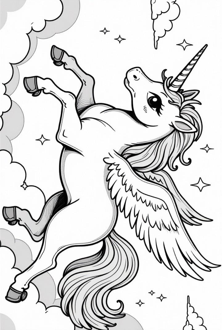 unicorno che vola nel cielo