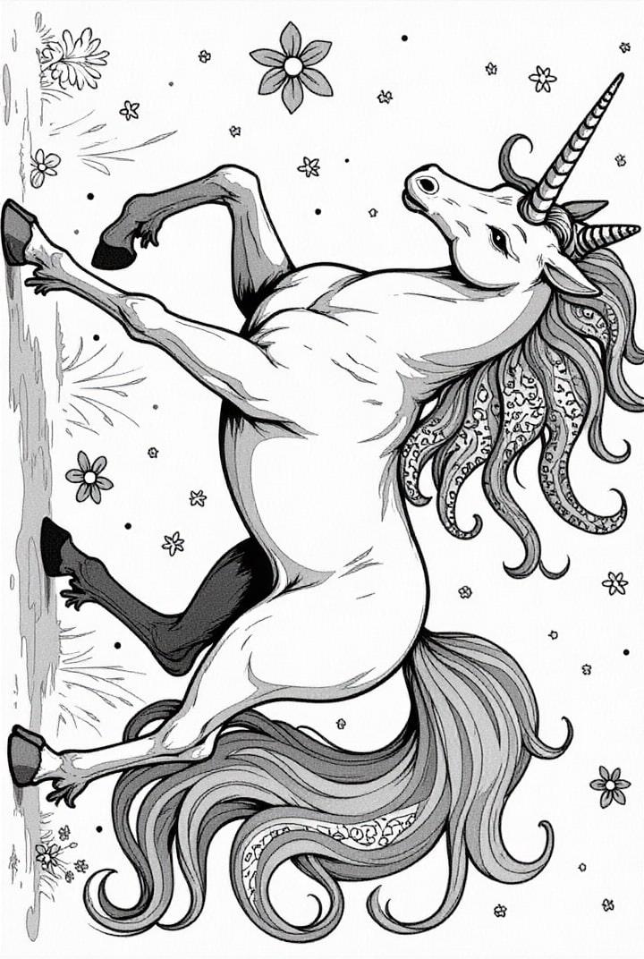 unicorno magico nel prato