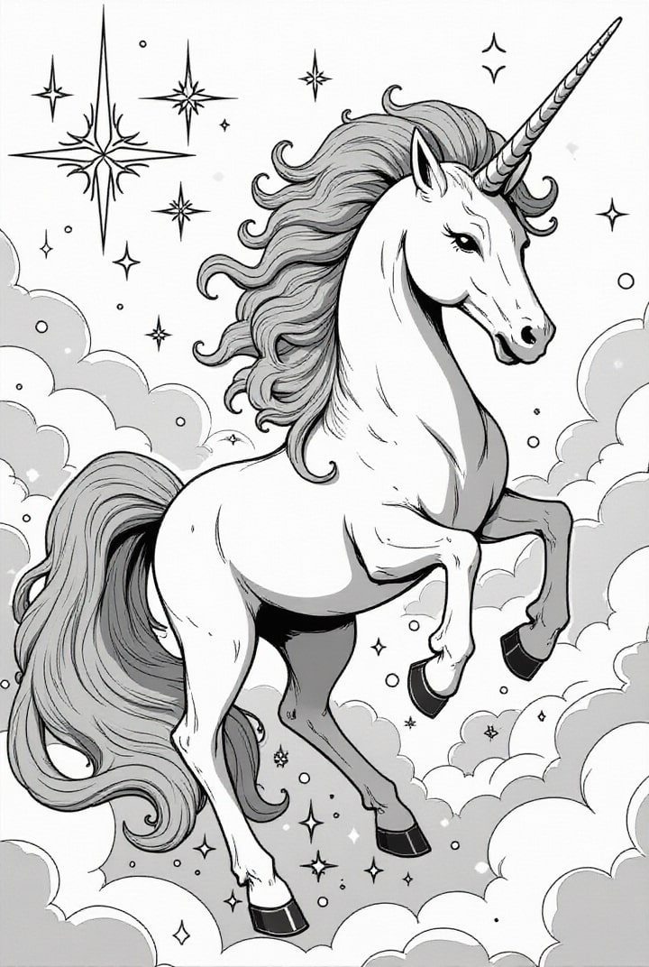 Disegno da colorare unicorno rampante