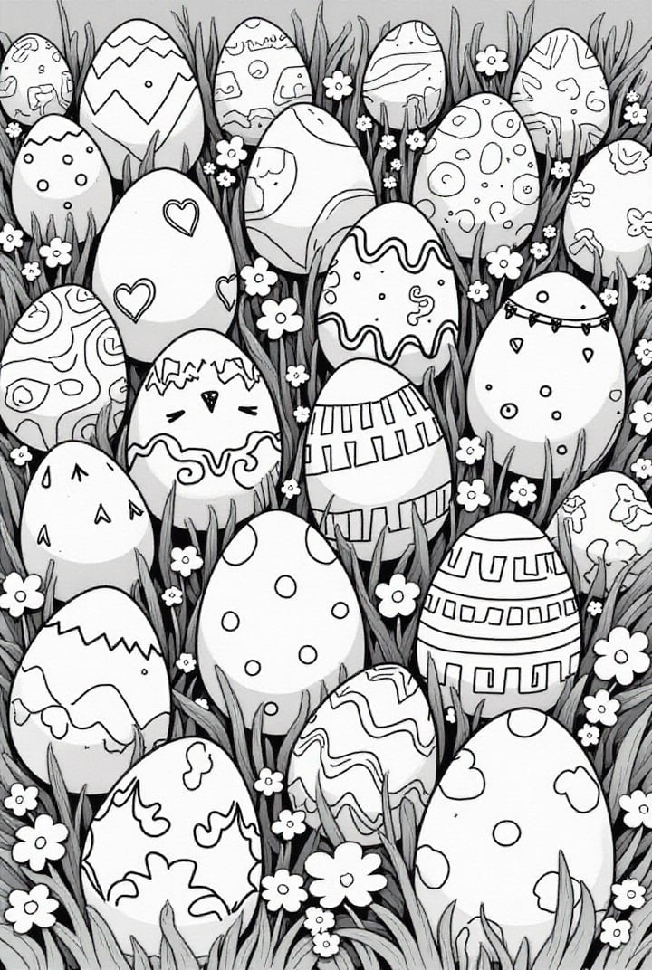 Disegno da colorare uova di Pasqua nell&#39;erba