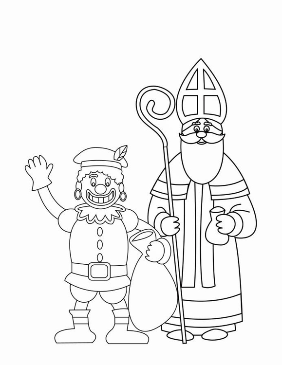 Disegno da colorare Zwarte Piet e San Nicola 2