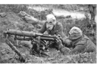 Foto soldati con mitragliatrice e maschera antigas