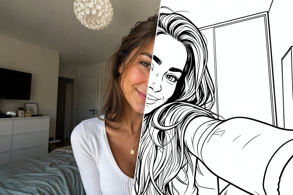 Selfie trasformato in un disegno da colorare