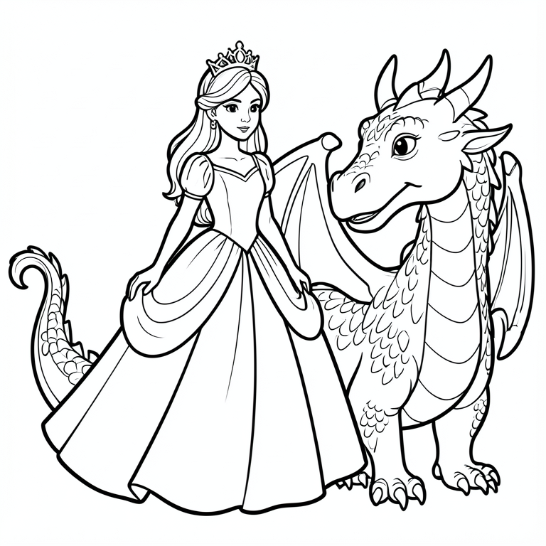 Disegno da colorare principessa e drago