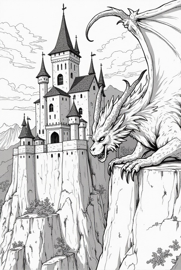 1art1 Zerbino Con Draghi 'Un Castello Conquistato' 70x50 Cm - Tappeto Antiscivolo In Poliammide, Lavabile In Lavatrice