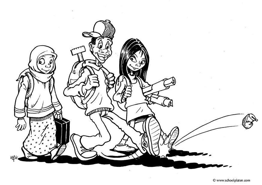 3 bambini - integrazione culturale Disegno da colorare 3 bambini - integrazione culturale
