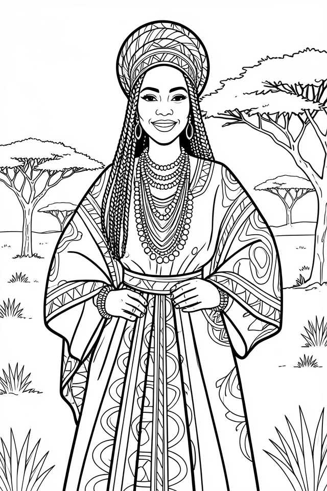 Disegno da colorare abbigliamento tradizionale africano