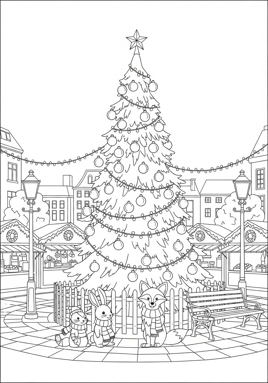 albero di natale al mercatino di natale Disegno da colorare albero di natale al mercatino di natale