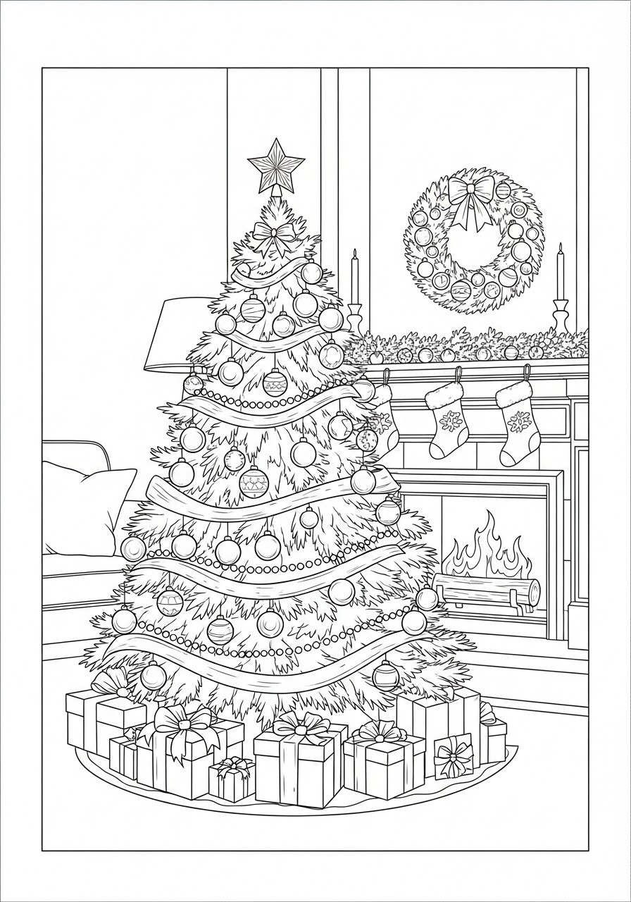 albero di natale con calzini di natale Disegno da colorare albero di natale con calzini di natale