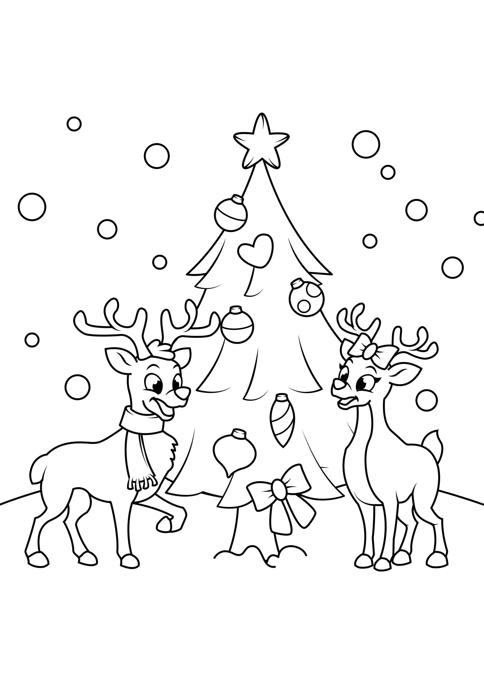 albero di natale con le renne Disegno da colorare albero di natale con le renne