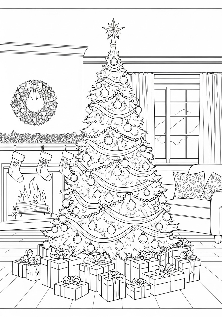 albero di natale con regali Disegno da colorare albero di natale con regali