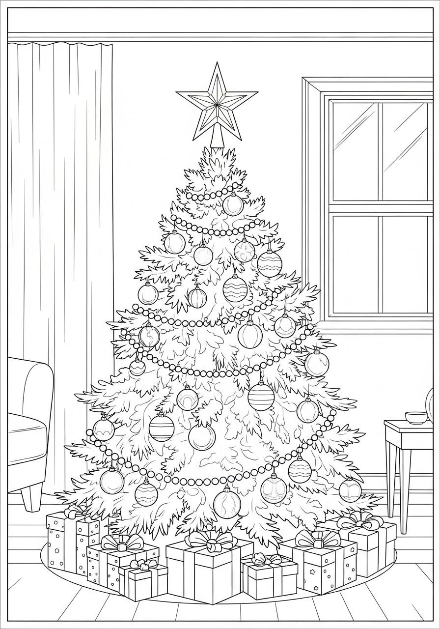 albero di natale con stella Disegno da colorare albero di natale con stella
