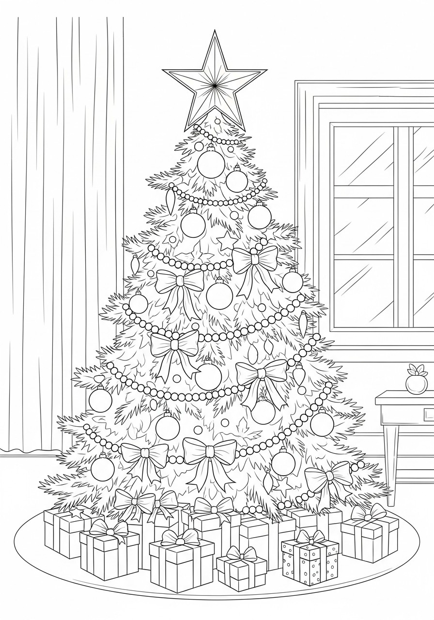 albero di natale con stella Disegno da colorare albero di natale con stella