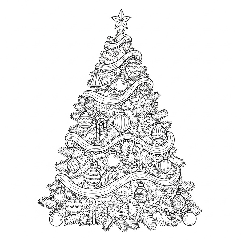 albero di natale decorato Disegno da colorare albero di natale decorato