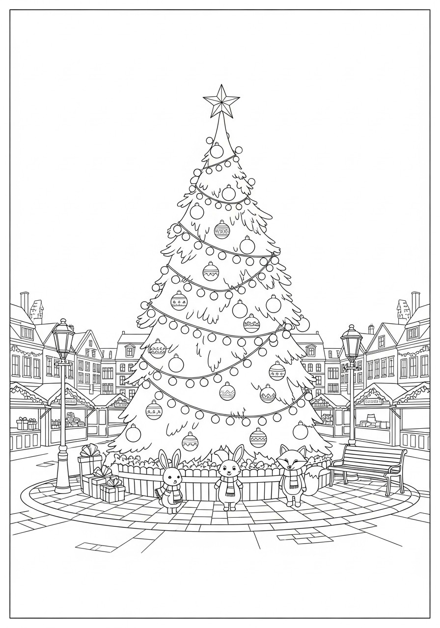 albero di natale in cittA Disegno da colorare albero di natale in cittA