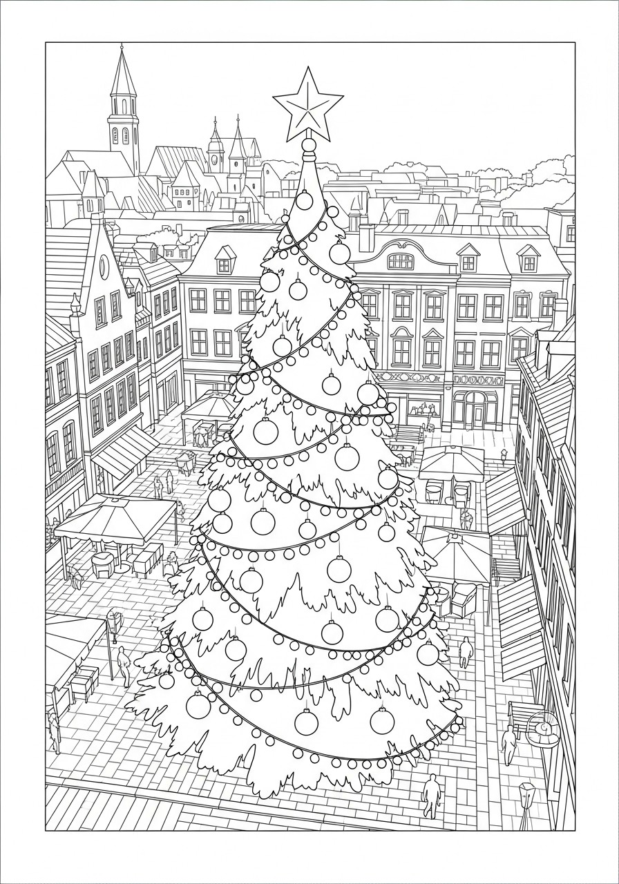albero di natale in piazza Disegno da colorare albero di natale in piazza