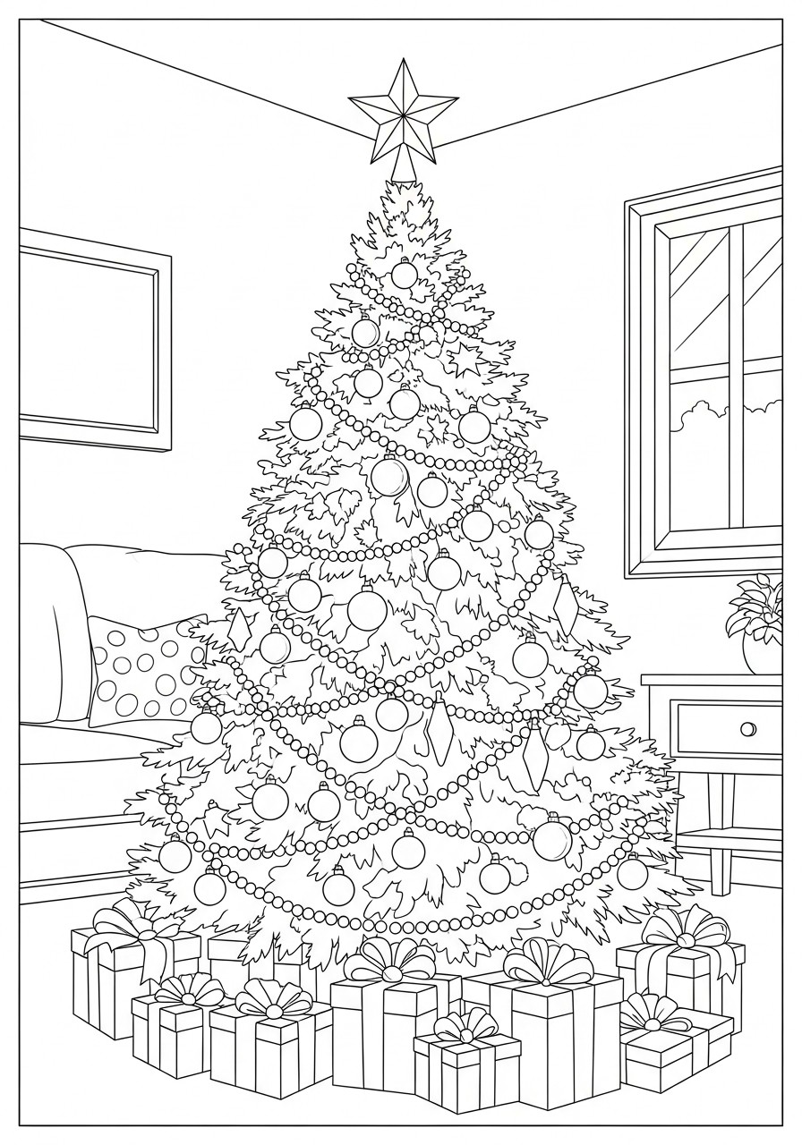 albero di natale in soggiorno Disegno da colorare albero di natale in soggiorno