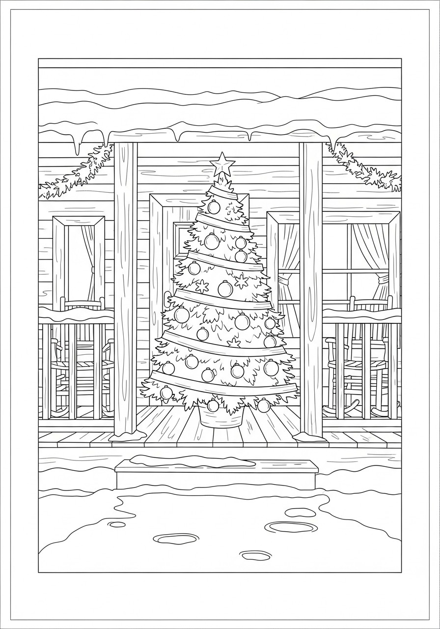 albero di natale sulla terrazza Disegno da colorare albero di natale sulla terrazza