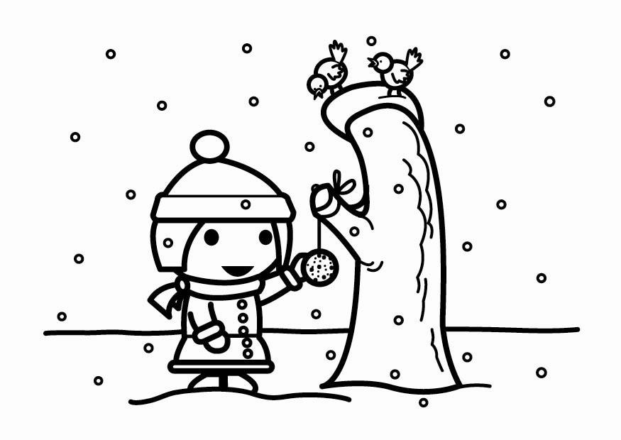 alimentare gli uccellini nella neve (semini) Disegno da colorare alimentare gli uccellini nella neve (semini)
