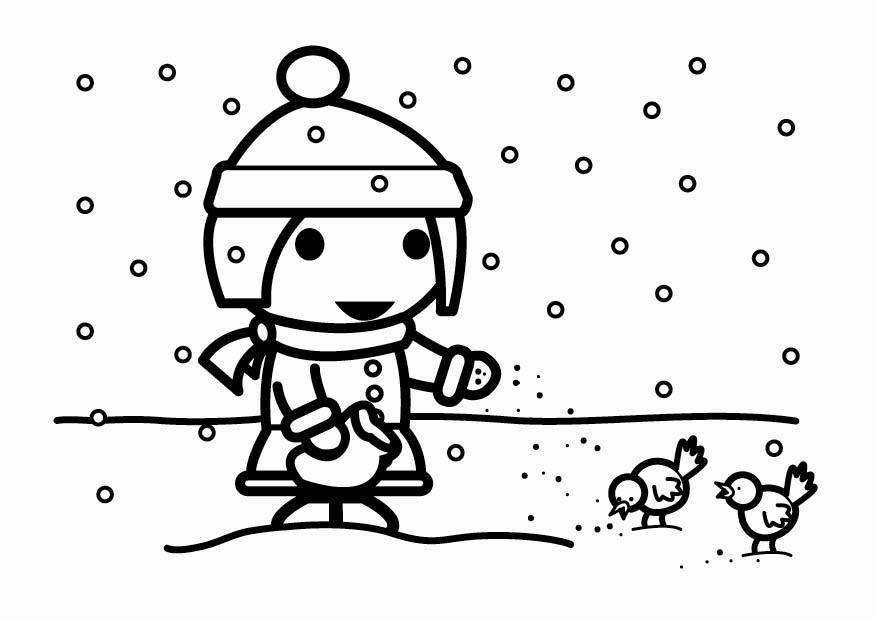 alimentare gli uccellini nella neve (semini) Disegno da colorare alimentare gli uccellini nella neve (semini)