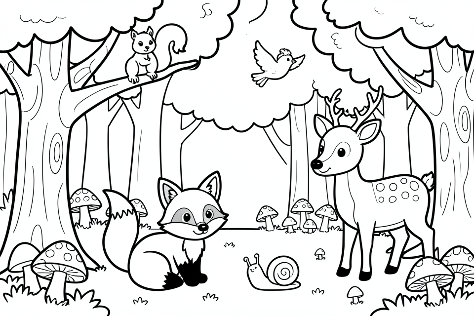 Disegno da colorare animali nella foresta