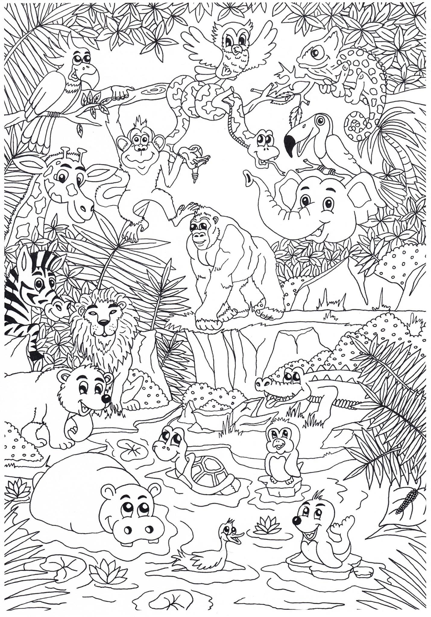 animali nella giungla Disegno da colorare animali nella giungla