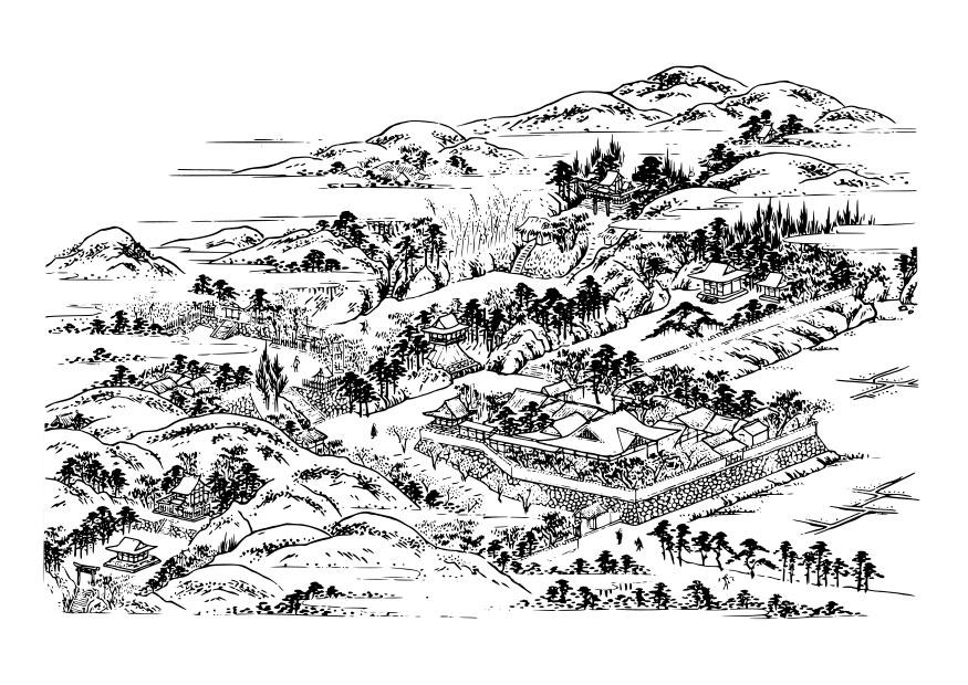 antico villaggio giapponese Disegno da colorare antico villaggio giapponese