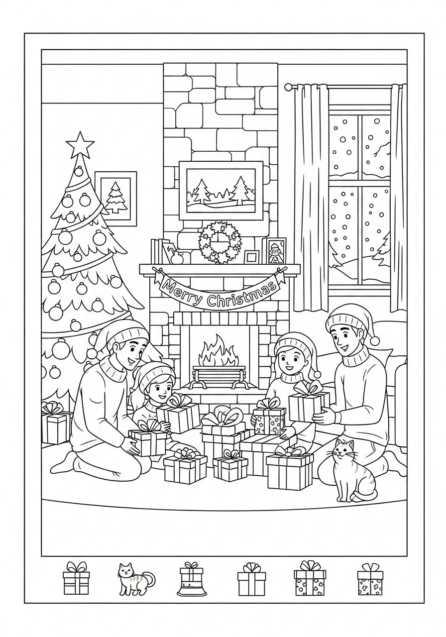 aprire i regali a casa per natale Disegno da colorare aprire i regali a casa per natale