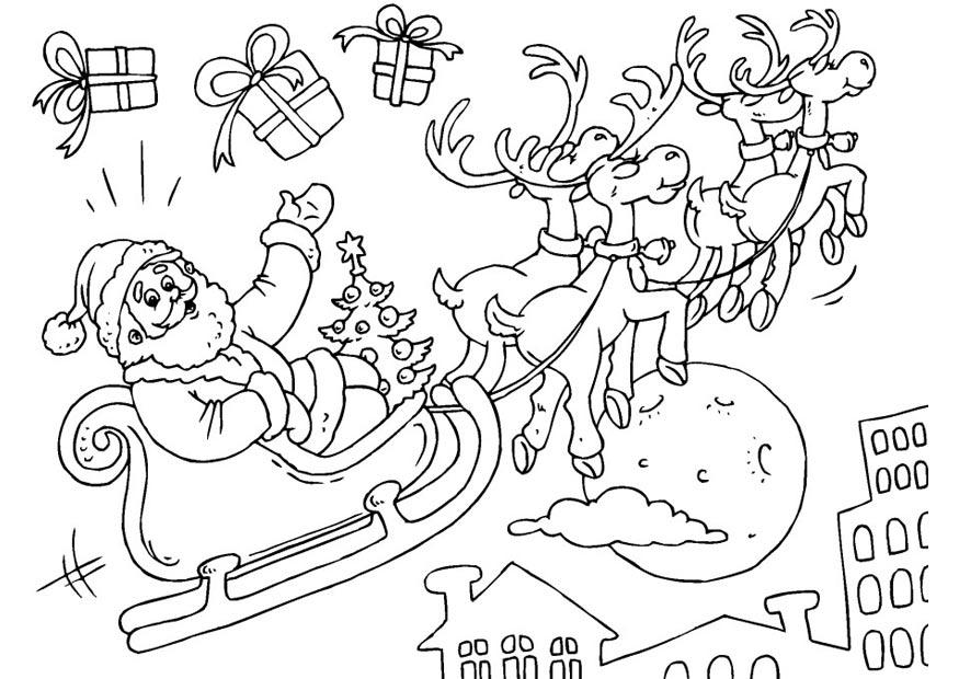 Disegno da colorare babbo natale in slitta