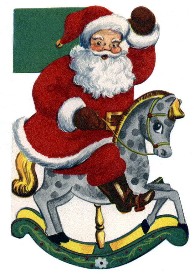 babbo natale sul cavallo a dondolo immagine babbo natale sul cavallo a dondolo