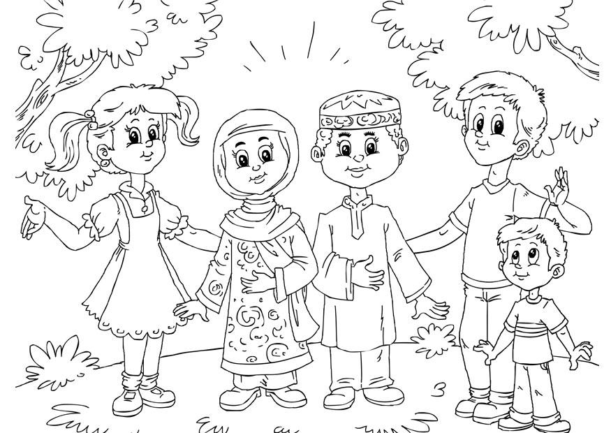 bambini musulmani con bimbi occidentali Disegno da colorare bambini musulmani con bimbi occidentali