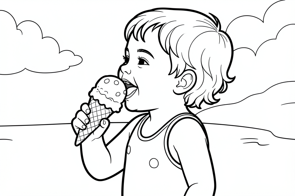 Disegno da colorare bambino mangia il gelato