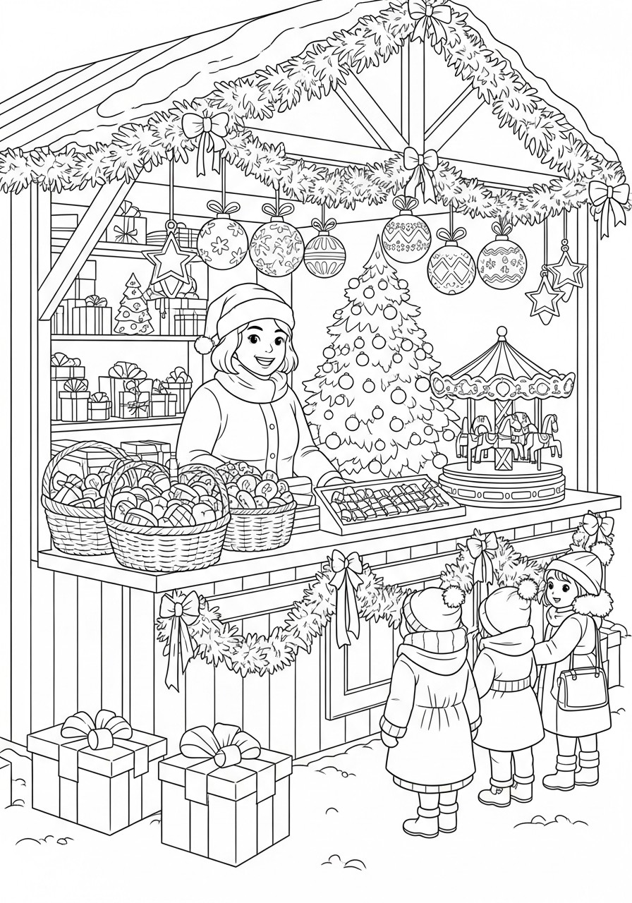 bancarella di natale Disegno da colorare bancarella di natale