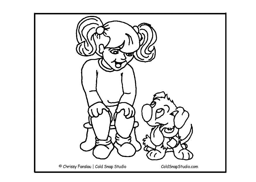 bimba con cane Disegno da colorare bimba con cane