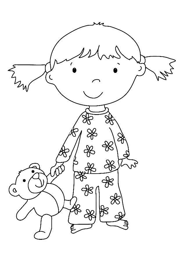 bimba con peluche Disegno da colorare bimba con peluche