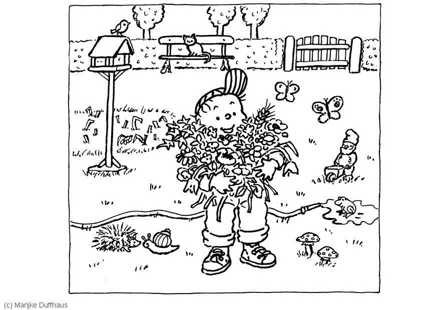 bimbo in giardino Disegno da colorare bimbo in giardino