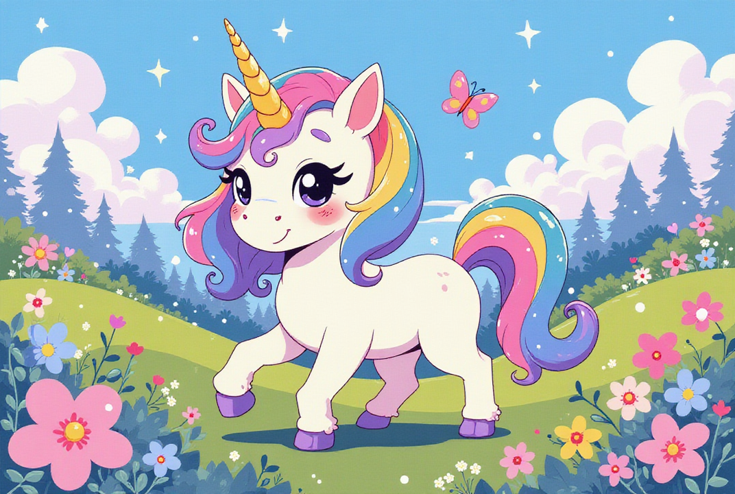 immagine carino unicorno nella foresta