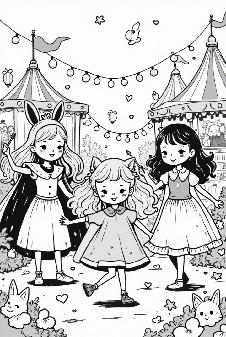 carnevale con le amiche Disegno da colorare carnevale con le amiche