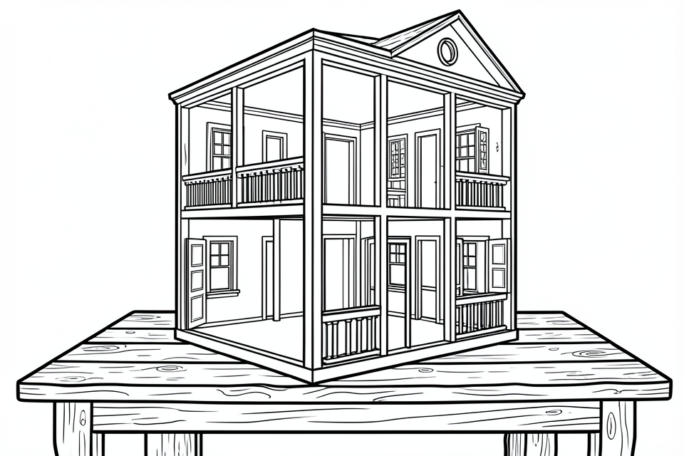 Disegno da colorare casa delle bambole in legno