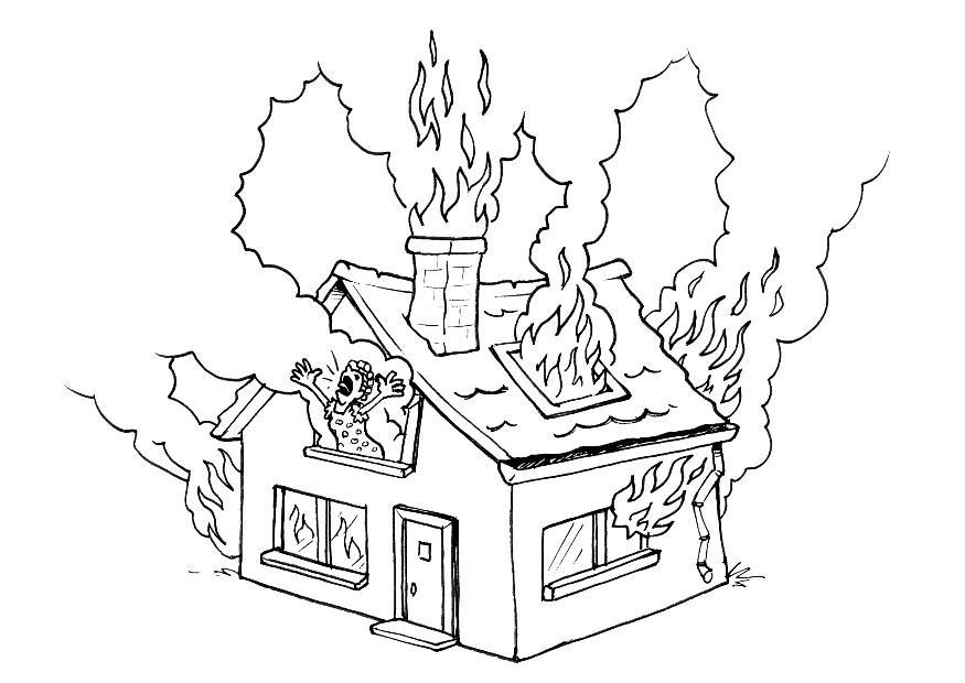 casa incendiata Disegno da colorare casa incendiata
