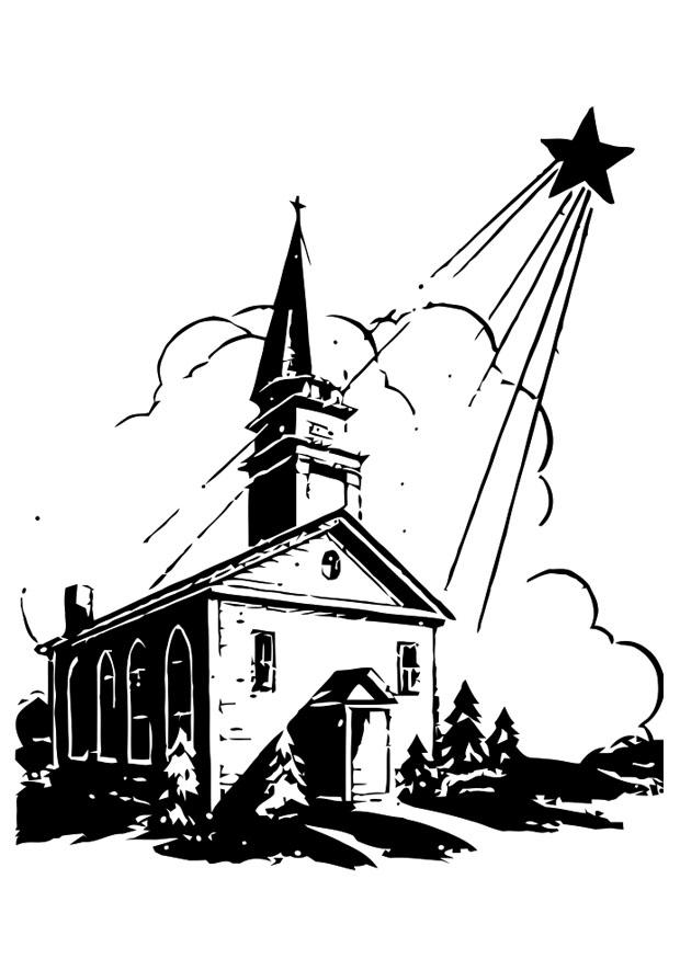 Disegno da colorare chiesa con stella di natale