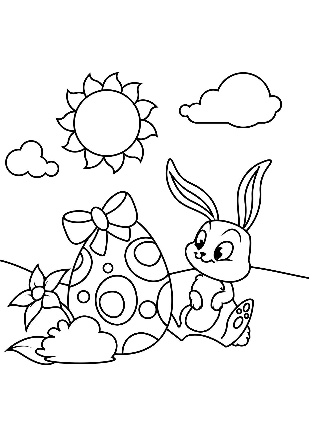 coniglietto di pasqua con l'uovo di pasqua nel giardino Disegno da colorare coniglietto di pasqua con l'uovo di pasqua nel giardino