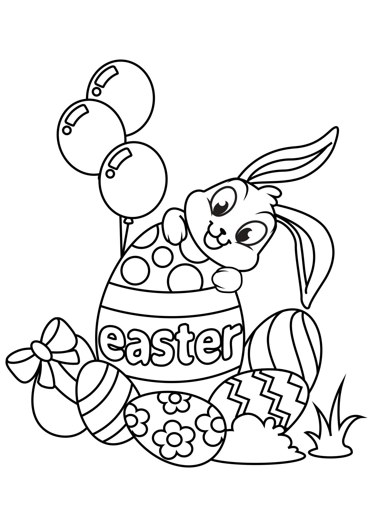 Disegno da colorare coniglietto di pasqua con uovo di pasqua