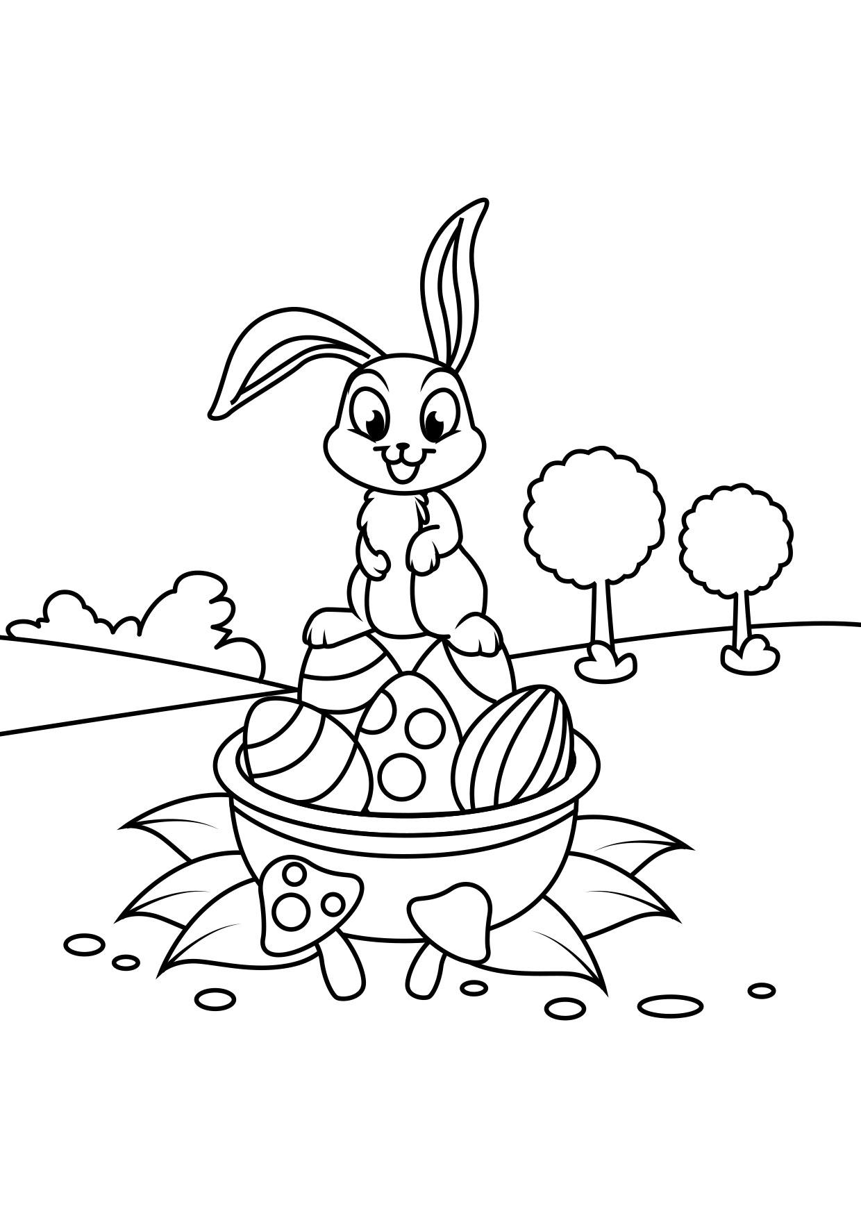coniglietto di pasqua sul cestino di pasqua Disegno da colorare coniglietto di pasqua sul cestino di pasqua