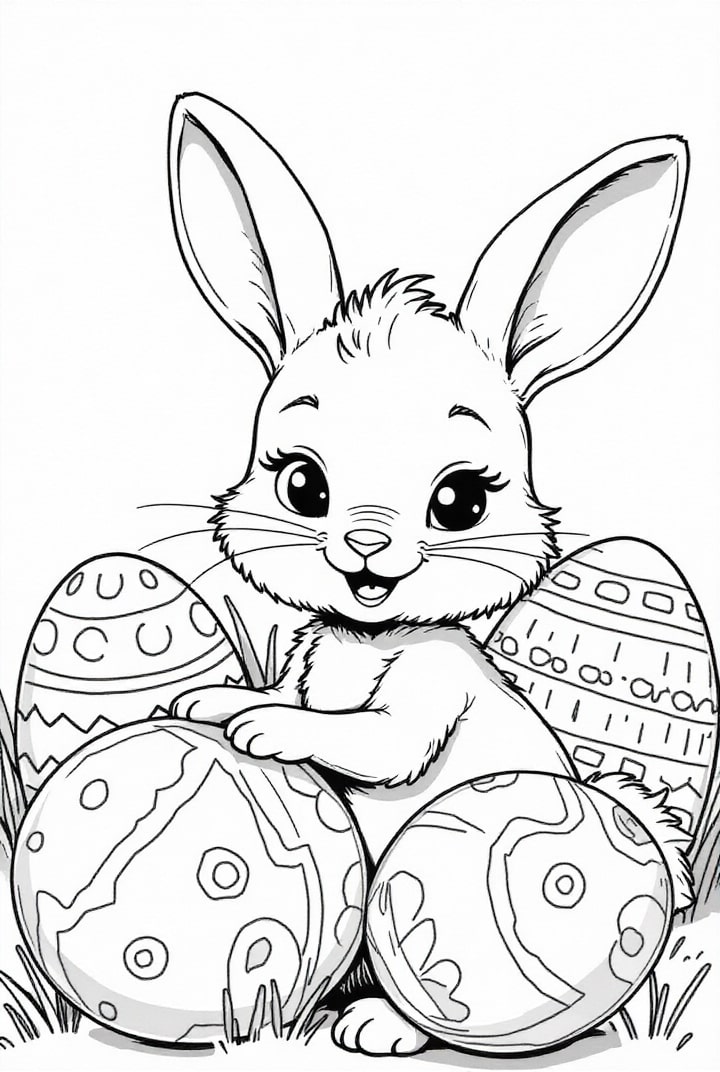 coniglio pasquale con uova di pasqua Disegno da colorare coniglio pasquale con uova di pasqua