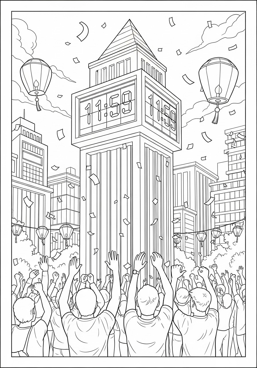 conto alla rovescia per il nuovo anno Disegno da colorare conto alla rovescia per il nuovo anno