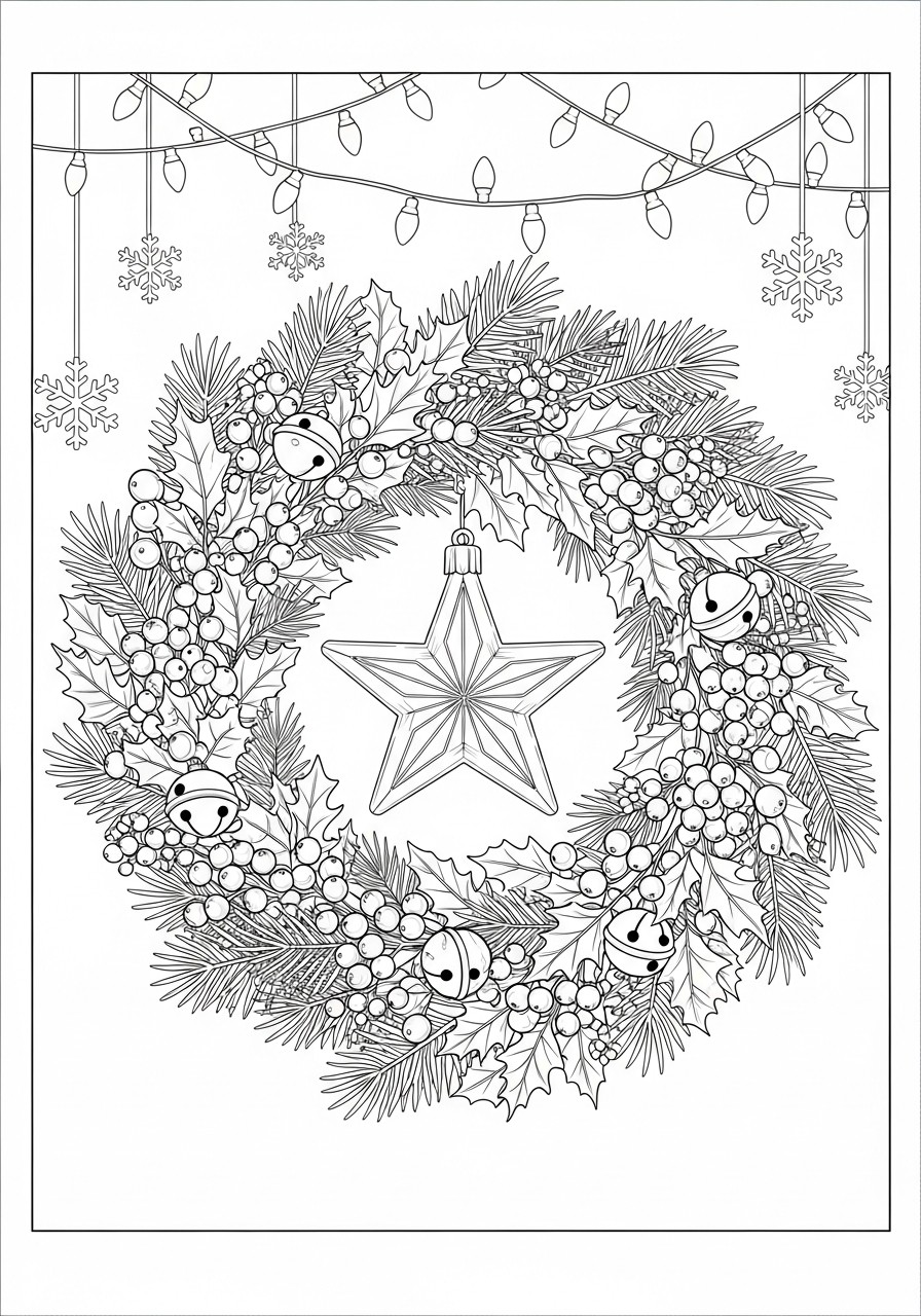 corona di natale con campanelli Disegno da colorare corona di natale con campanelli
